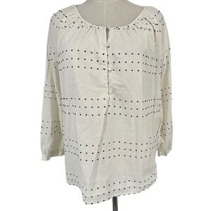 Talbots White Embroidered Dot Tunic Blouse Long Sleeve Button Neck Womens Size L